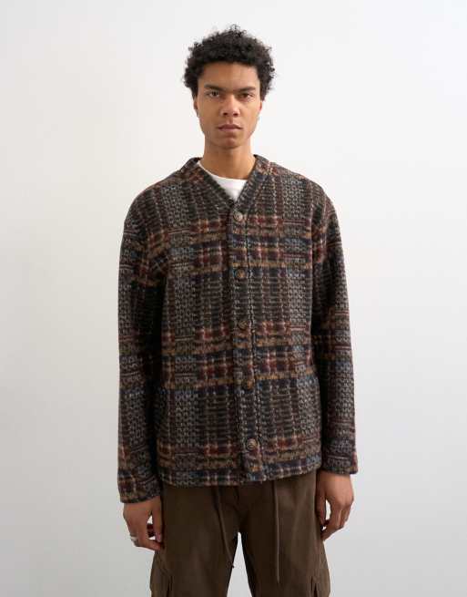 Topman – Brunrutig kofta i yllemix med textur, 5 av 5