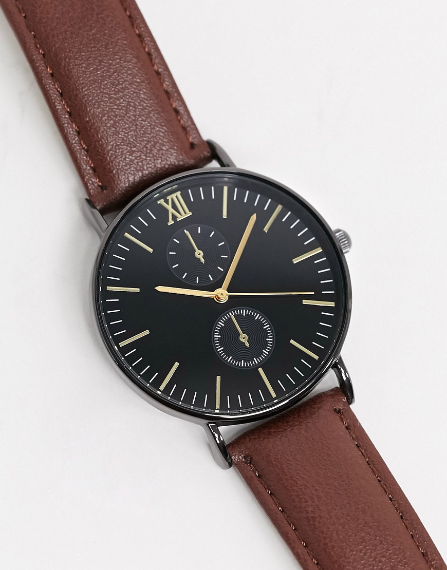 Topman - Brunt kronograf ur i læder