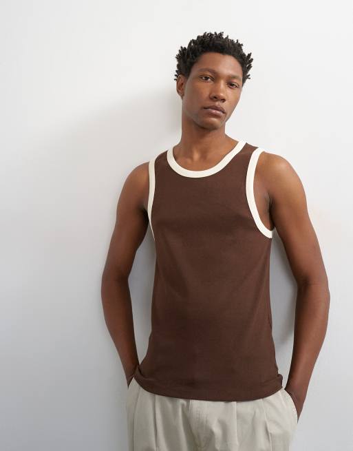 Topman – Brunt linne i regular fit med kantrand, 4 av 5