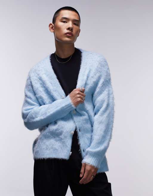 Topman brushed cardigan in blue