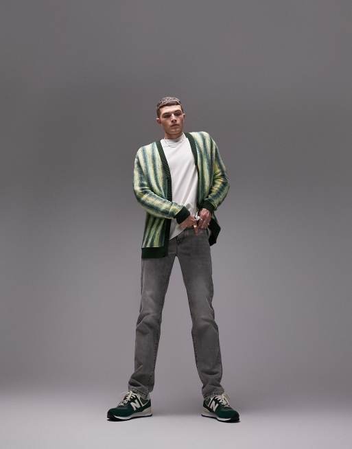 Topman brushed cardigan with ombre stripe in green