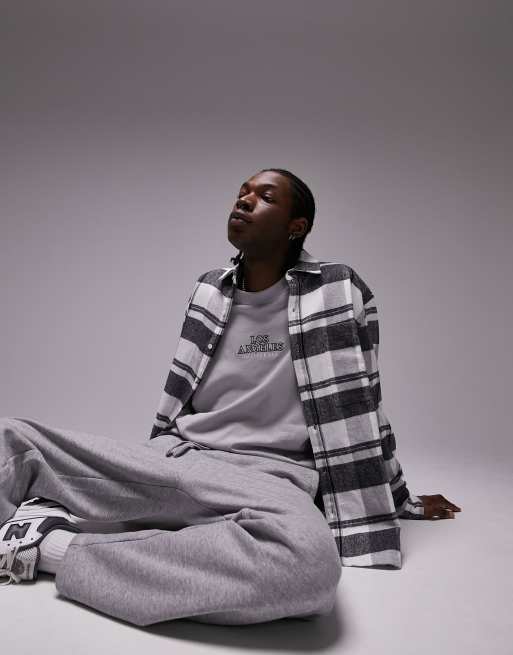 Topman brushed flannel check shirt in black and white 