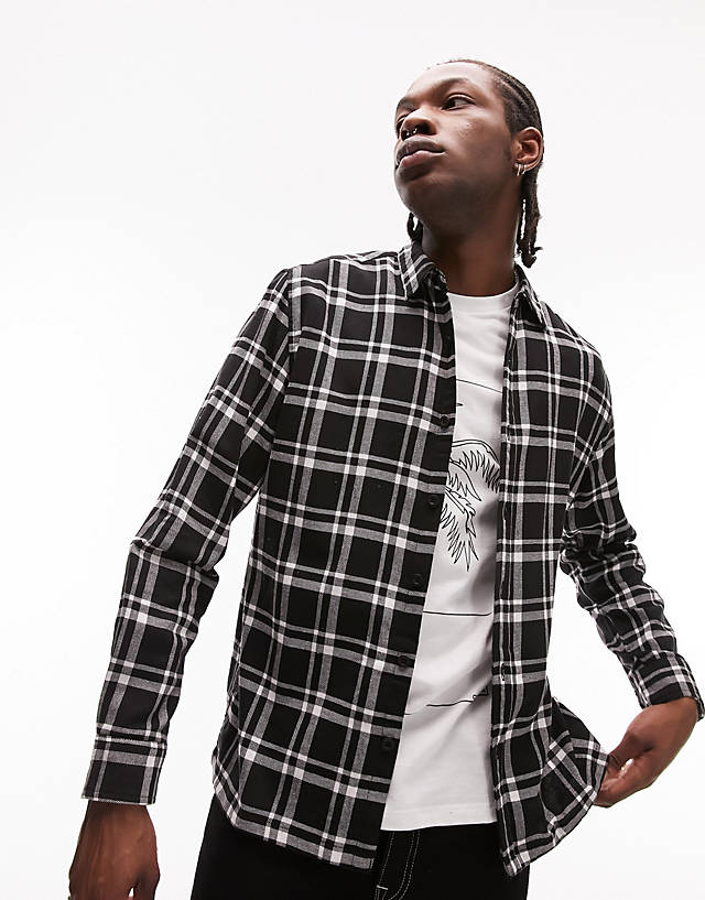 Topman - brushed flannel check shirt in black