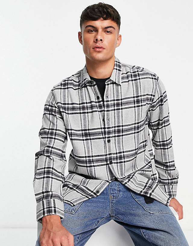 Topman - brushed flannel check shirt in grey