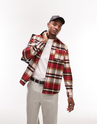 Topman brushed flannel check shirt in red
