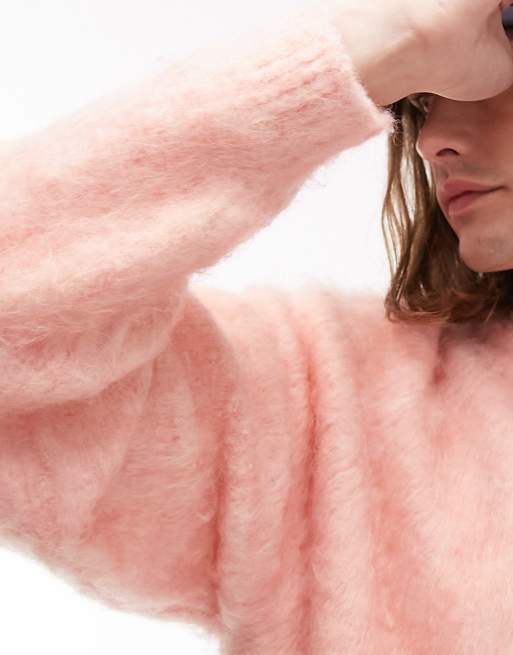 Topman brushed neppy sweater in pink