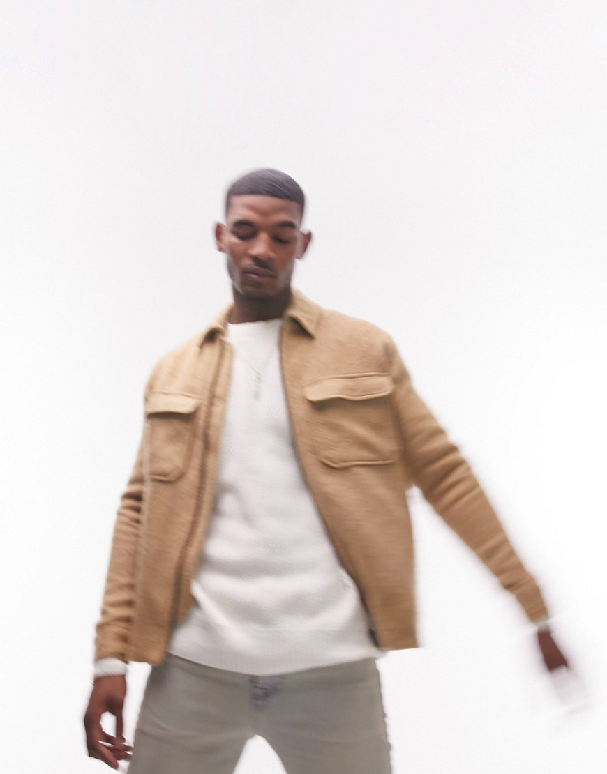 Topman brushed shacket in camel with wool-Neutral