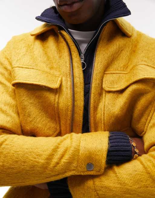 Topman brushed shacket in mustard with wool | ASOS