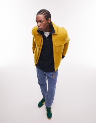 Topman brushed shacket in mustard with wool