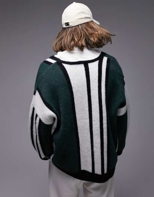 Topman brushed striped cardigan in green