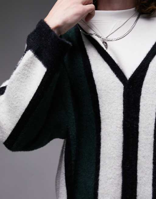 Topman brushed striped cardigan in green