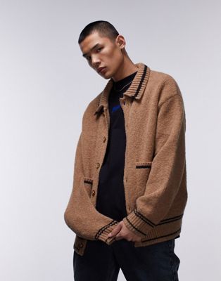 Topman Extreme Oversized Cardigan In Brown-green