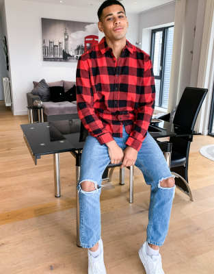 red check shirt black jeans