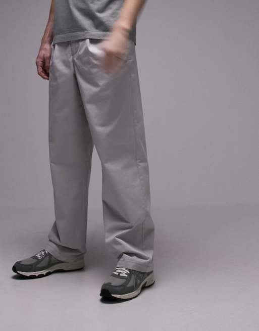 Topman – Bundfaltenhose in Grau mit weitem Bein