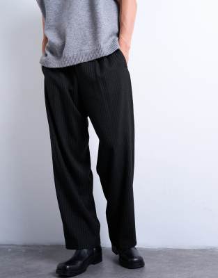 Bundfaltenhose in Schwarz mit Nadelstreifen und weitem Bein Schwarz 2XS
