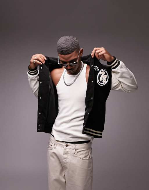 Topman – Bunte College-Jacke aus Cord mit Flicken
