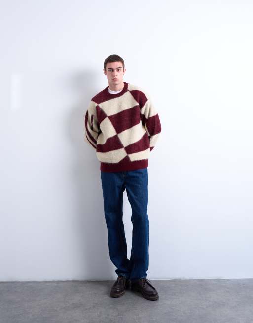 Topman burgundy and ecru color block sweater, 3 of 5