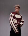 [Topman] Topman burgundy and ecru colour block jumper-Red XS Burgundy