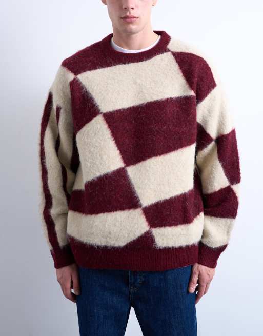 Topman burgundy and ecru colour block jumper, 2 of 5