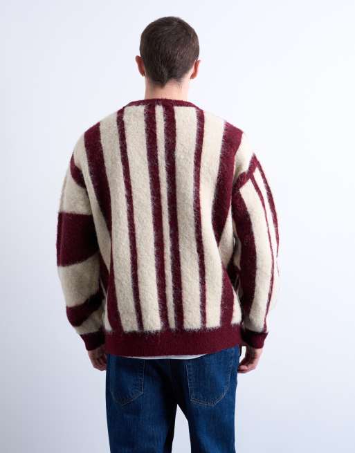 Topman burgundy and ecru colour block jumper, 4 of 5