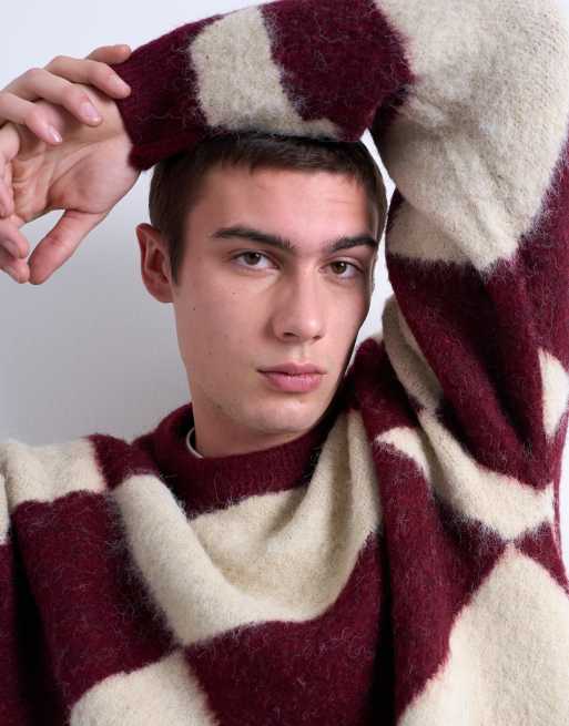 Topman burgundy and ecru colour block jumper, 5 of 5