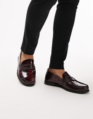 Topman burgundy real leather loafers - ASOS Price Checker