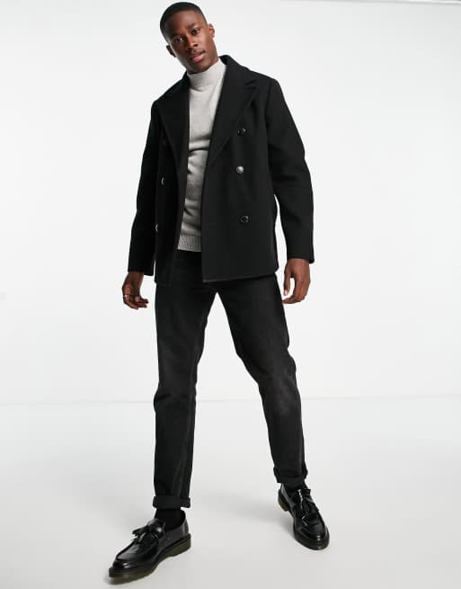 Topman - Caban en imitation laine - Noir