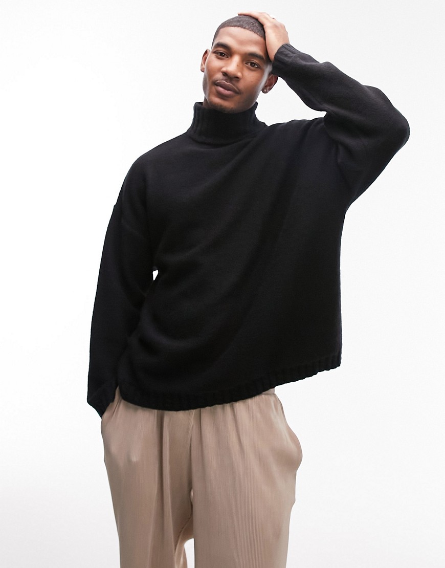 Shop Topman Cable Detail Mock Neck Sweater In Black