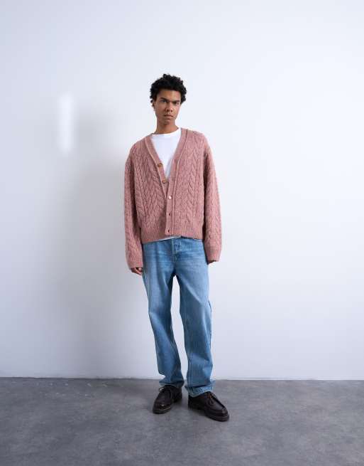 Topman cable knit cardigan in pink, 4 of 5
