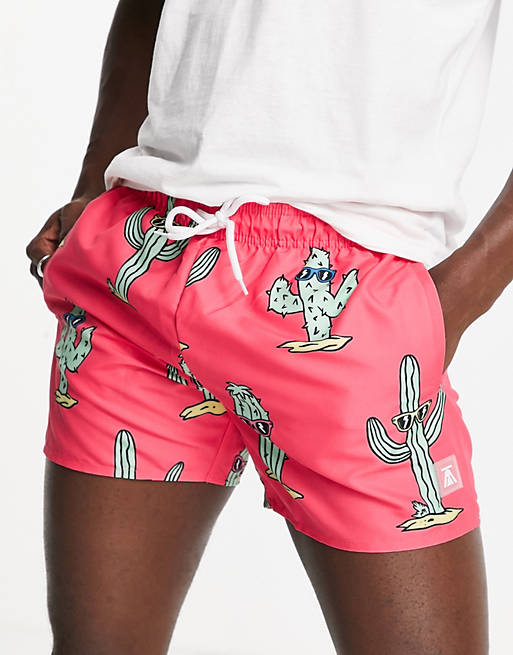Topman cactus print swim shorts in pink