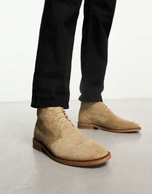 Topman Calvin beige real suede chukka boots-Neutral