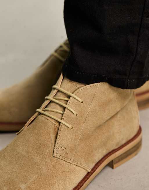 Topman Calvin beige real suede chukka boots ASOS