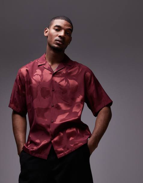 Topman - Camicia a fiori comoda a maniche corte bordeaux - view 1