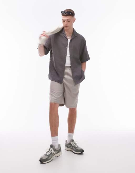 Topman - Camicia a maniche corte antracite vestibilità comoda