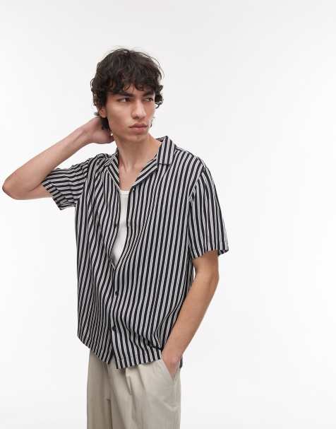 Topman - Camicia a maniche corte blu navy a righe - view 1