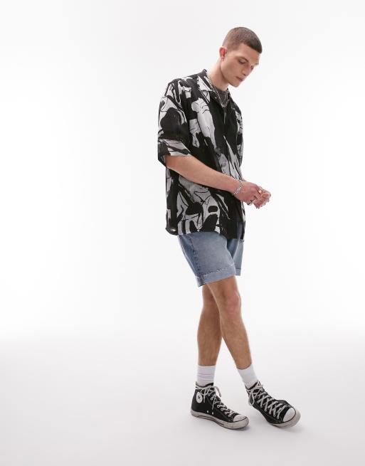 Topman - Camicia a maniche corte comoda con rever trasparente multicolore con stampa astratta