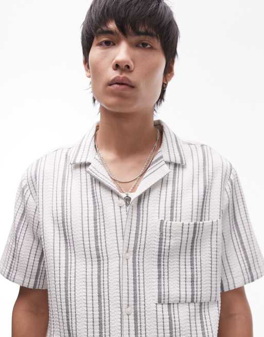 Topman - Camicia a maniche corte comoda écru in coordinato