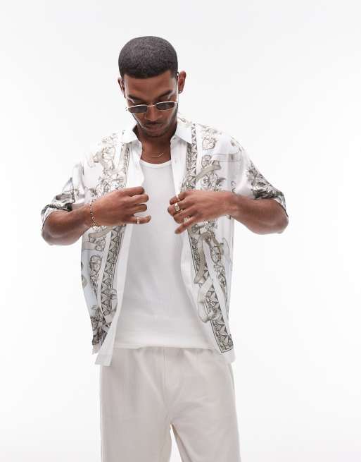 Topman - Camicia a maniche corte comoda multicolore in raso con stampa