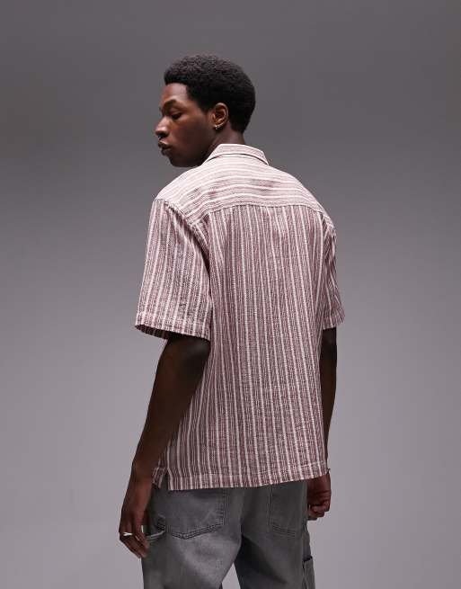 Topman Camicia a maniche corte con rever vestibilita comoda rossa a righe testurizzate ASOS