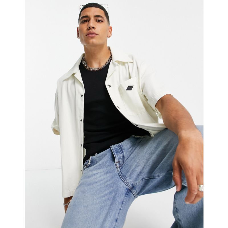 Camicie Camicie di jeans Topman - Camicia a maniche corte in denim con rever, color écru