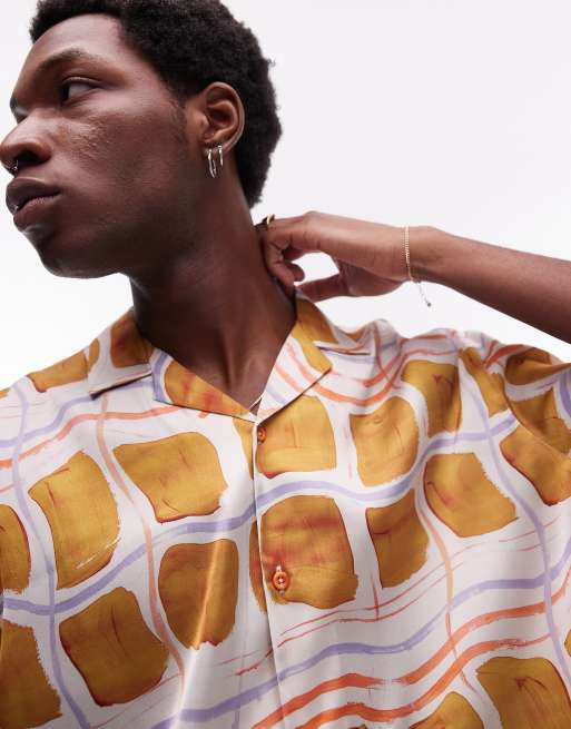Topman Camicia a maniche corte in raso con stampa fantasia multicolore ASOS