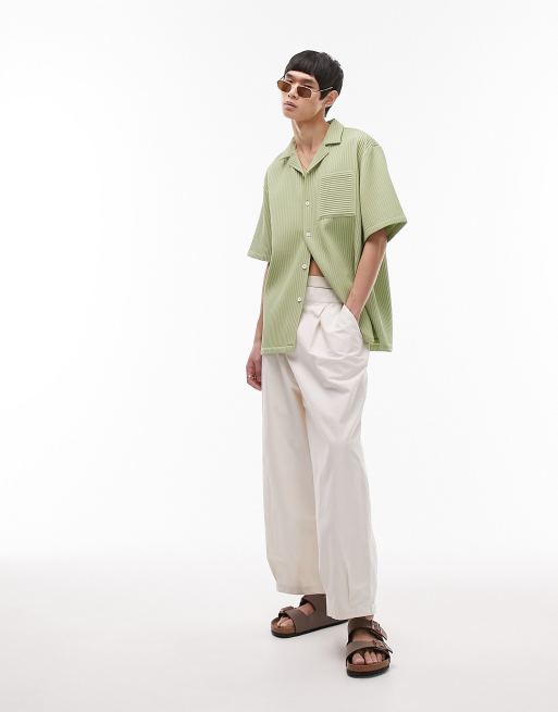 Topman - Camicia a maniche corte plissé salvia