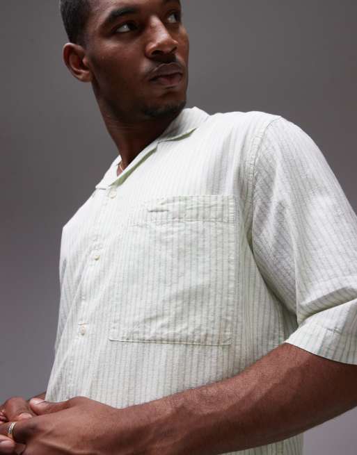 Topman - Camicia a maniche corte squadrata écru a righe