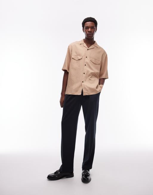 Topman Camicia a maniche corte vestibilita comoda con rever e due tasche color cammello a righe ASOS
