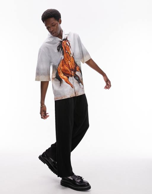 Topman Camicia a maniche corte vestibilita comoda con stampa multicolore di cavallo stile western ASOS