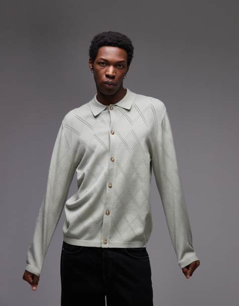 Topman - Camicia a maniche lunghe in maglia all'uncinetto nera fantasia - view 1