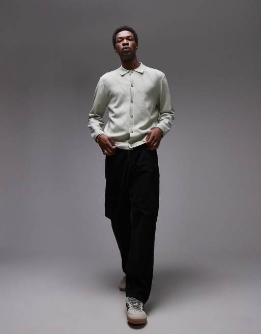 Topman - Camicia a maniche lunghe in maglia all'uncinetto nera fantasia, 4 di 4