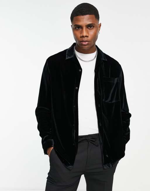 Topman - Camicia a maniche lunghe in velluto nero 