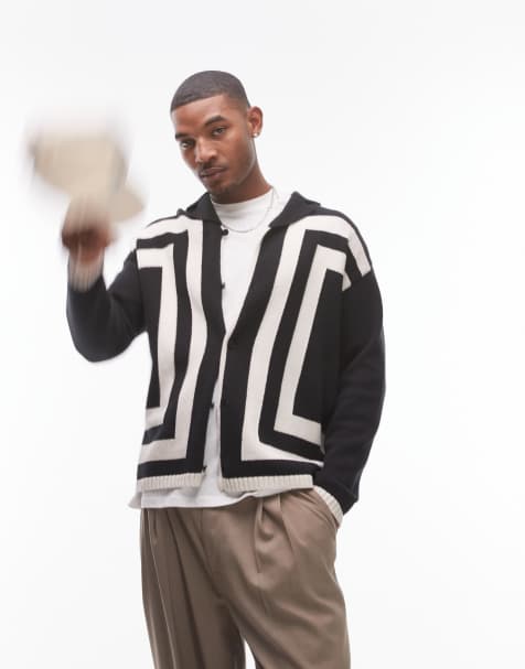 Topman - Camicia a maniche lunghe nera in maglia all'uncinetto a righe verticali con bottoni - view 1