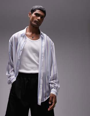 Topman - Camicia a maniche lunghe oversize bianca trasparente a righe